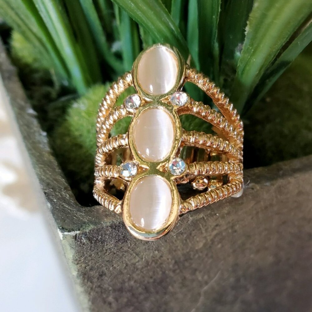 Gold Tone Stretch Ring with Moon Stones 💥3 for $24💥